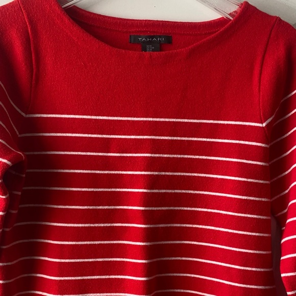 Tahari Vibrant Red Sweater with White Stripes - Picture 1 of 6